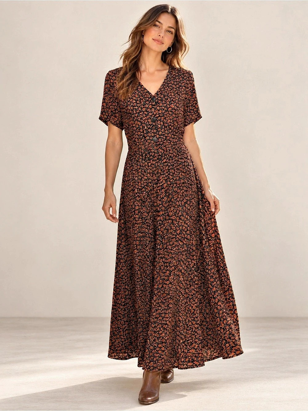 Vintage 90s Go To Pieces Floral Rayon Maxi Dress Small Made in USA